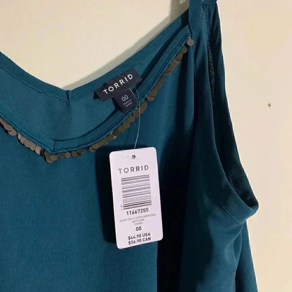 NWT Torrid Deep Teal Chiffon Sequin Cami Sz 00 (10) - Picture 5 of 5